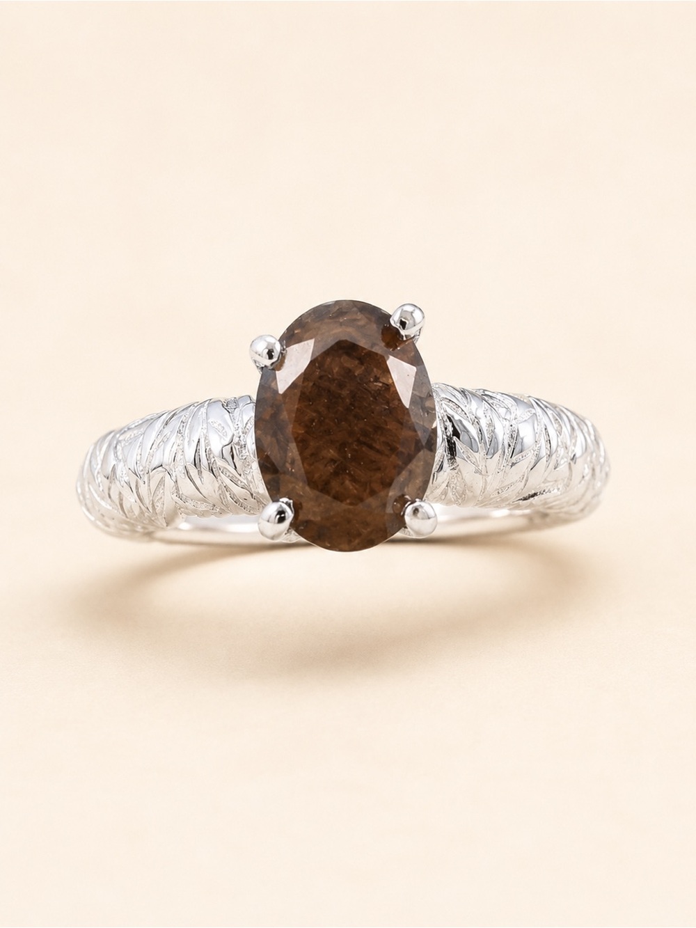 Chocolate Sapphire Ring Platinum Bond Brass Oval 1.25 ctw Size 6